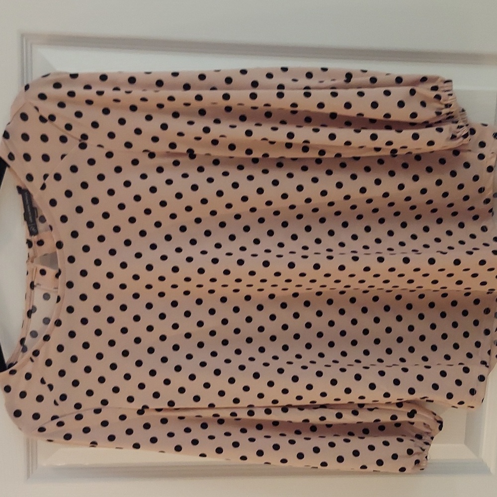 Adrianna Papell Pink Polka Dot Long Sleeve Blouse